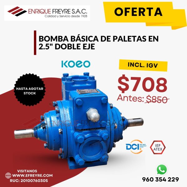 Bomba De Paletas KOEO 2.5” Doble Eje Para Transferencia Industrial